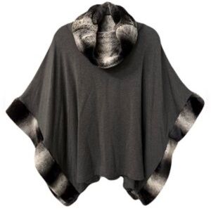Saks Fifth Avenue Faux Fur Black Poncho with Monochrome Trim sz XS/OS
